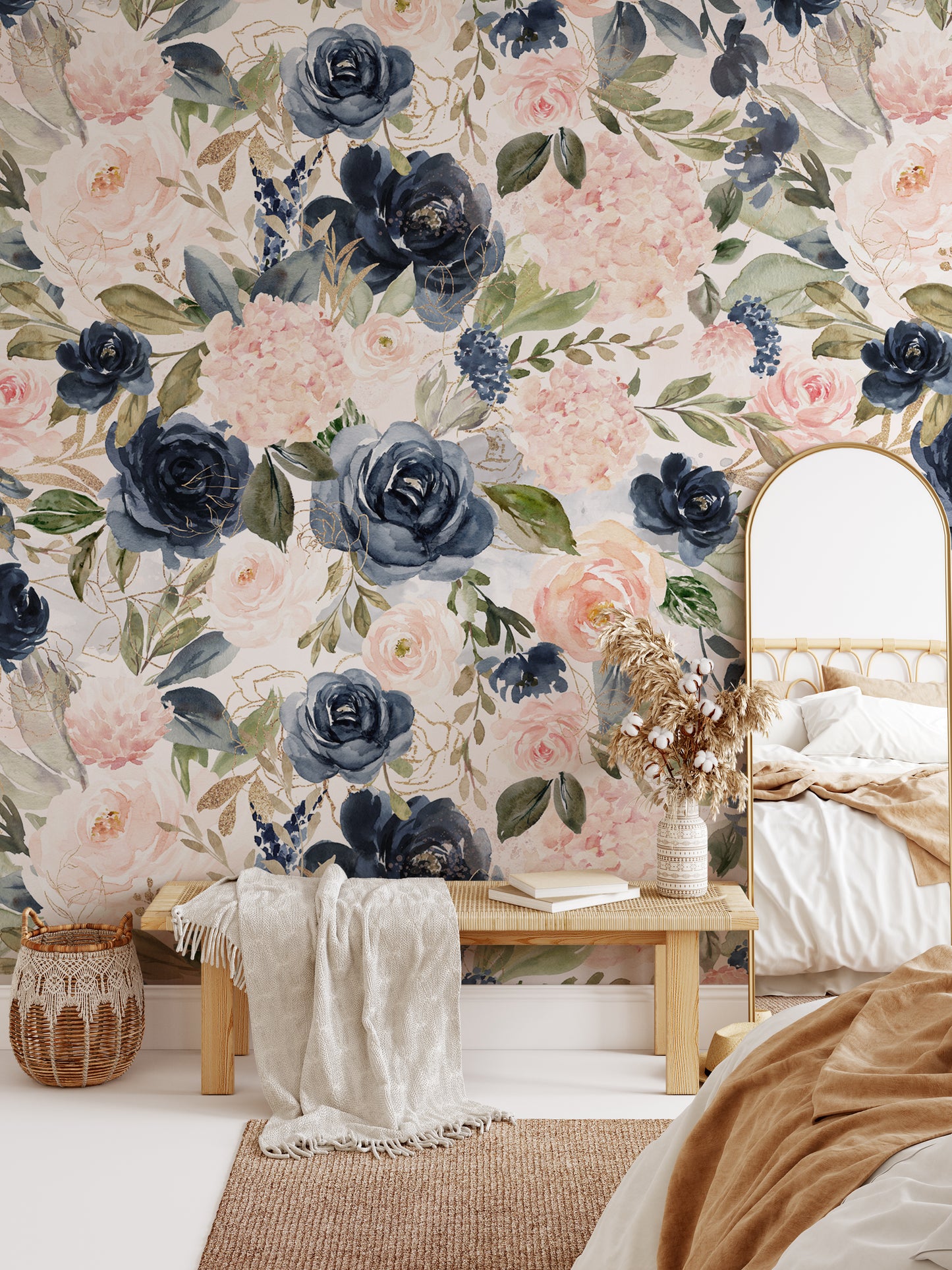 NAVY BLUSH S Wallpaper | Removable Pre-pasted Floral Wallpaper 0154 S