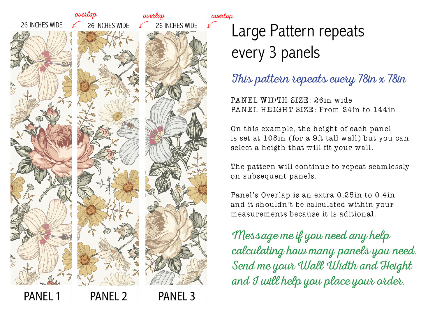 Removable Wallpaper Camila Vintage Flowers 0130L