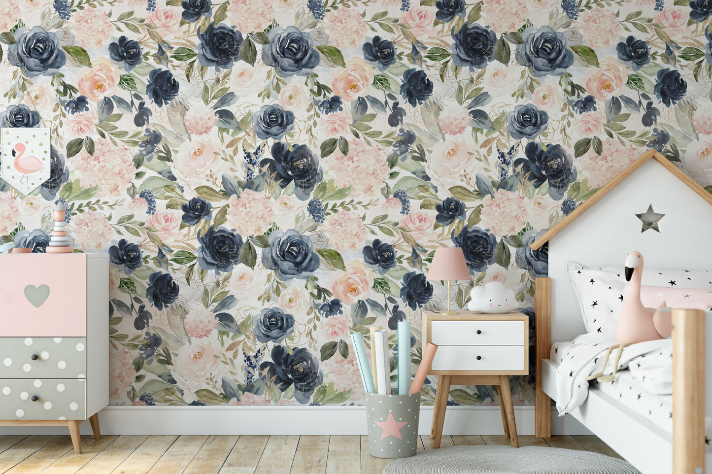 NAVY BLUSH S Wallpaper | Removable Pre-pasted Floral Wallpaper 0154 S
