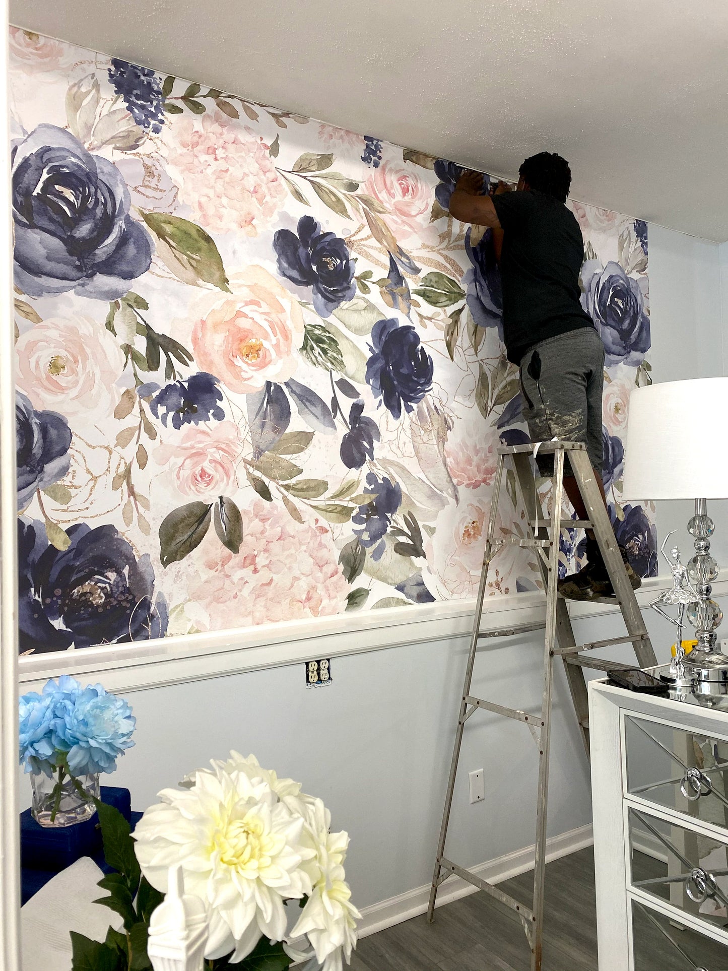 NAVY BLUSH S Wallpaper | Removable Pre-pasted Floral Wallpaper 0154 S