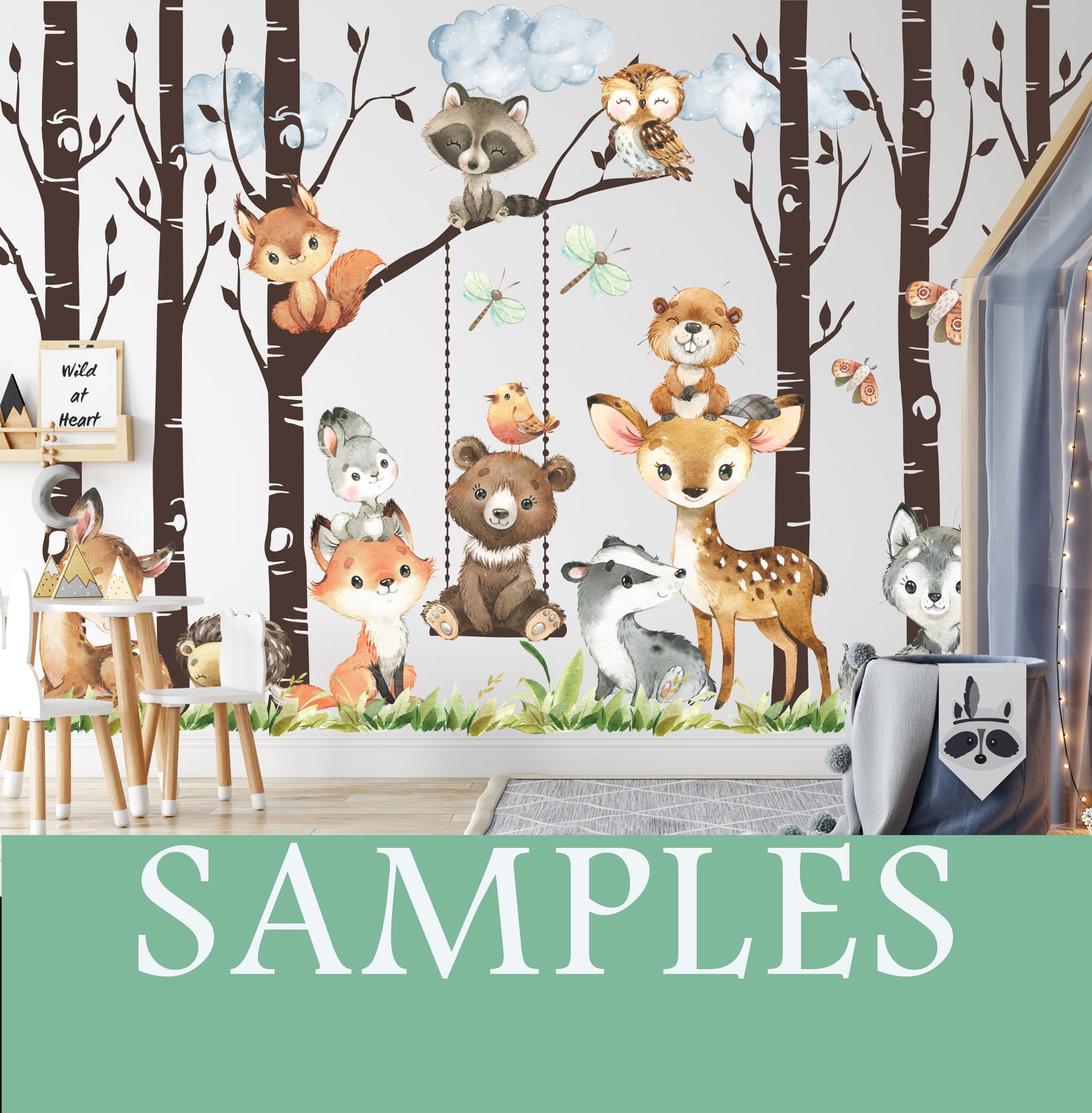 Peel & Stick 12 Animals Woodland Watercolor Nursery Décor