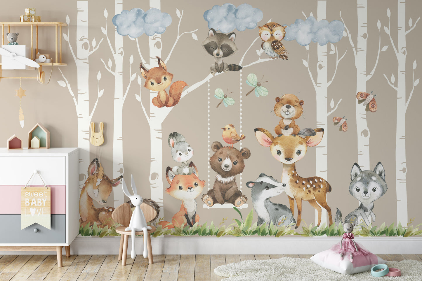 PREMIUM Removable Peel & Stick FABRIC 6 Woodland Trees 12 Animals