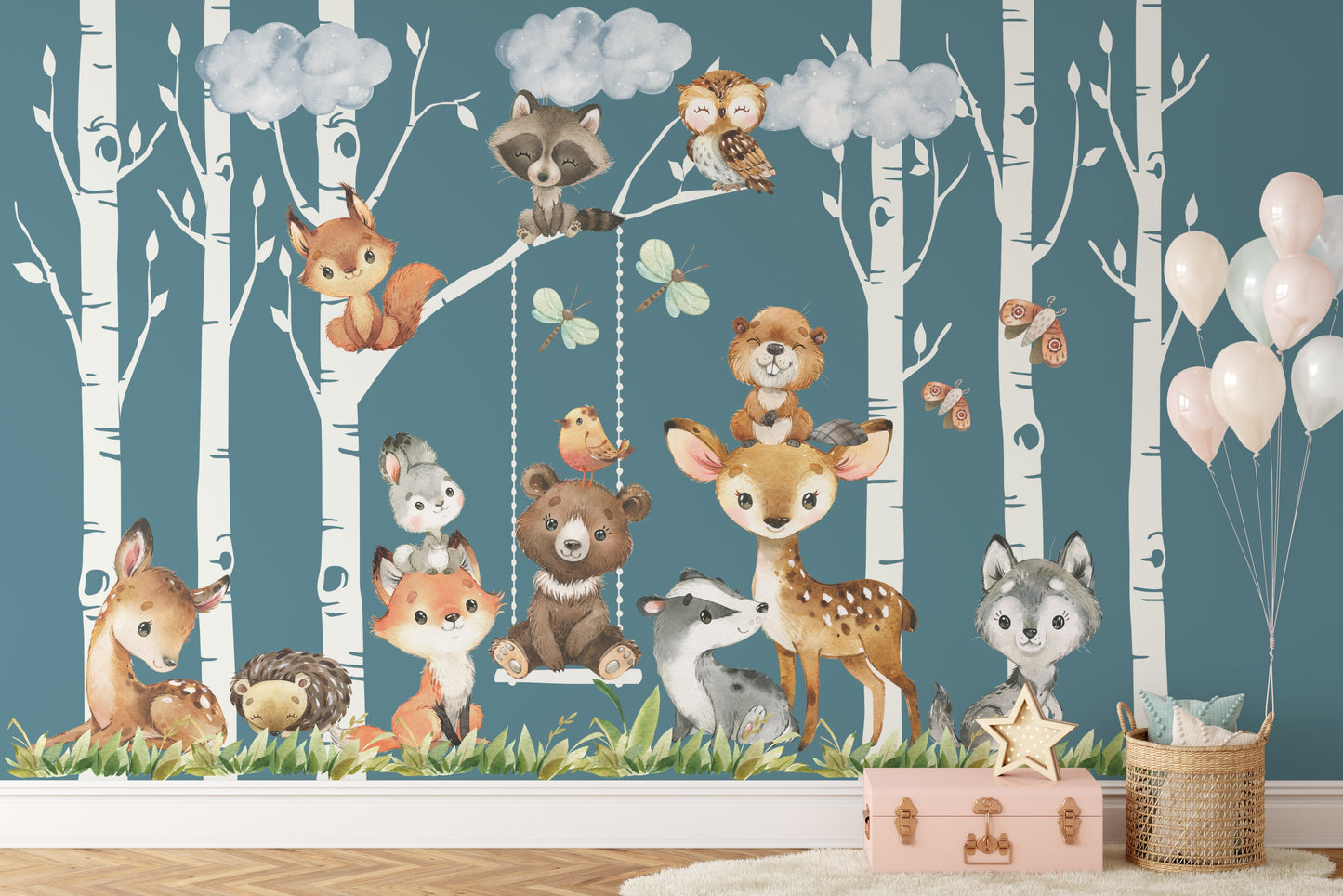 PREMIUM Removable Peel & Stick FABRIC 6 Woodland Trees 12 Animals