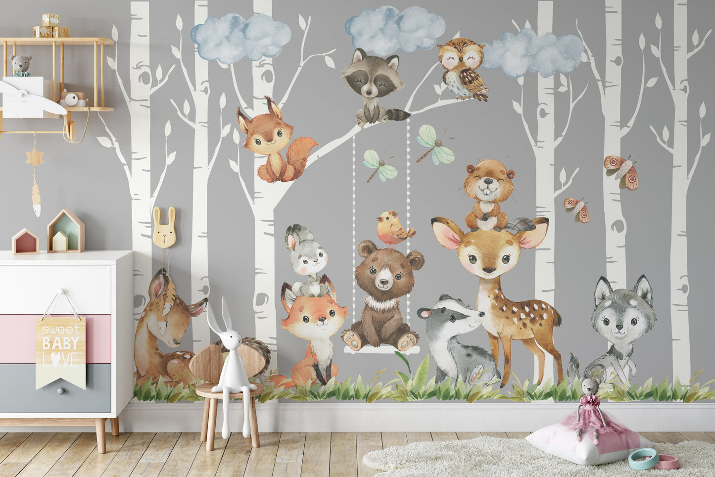 PREMIUM Removable Peel & Stick FABRIC 6 Woodland Trees 12 Animals