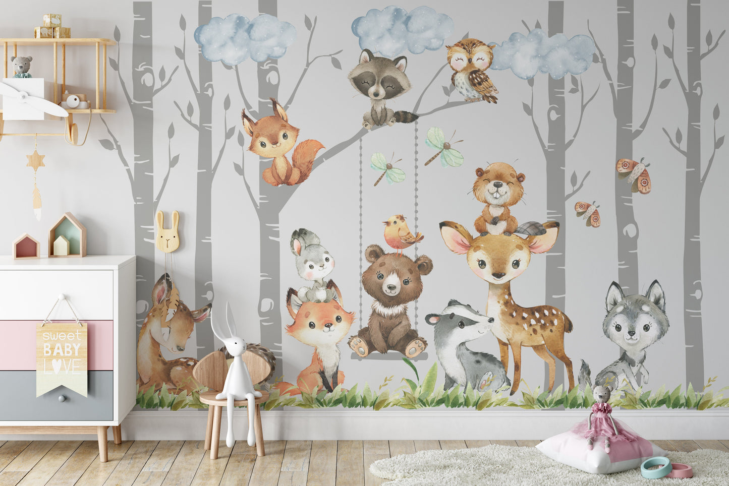 PREMIUM Removable Peel & Stick FABRIC 6 Woodland Trees 12 Animals