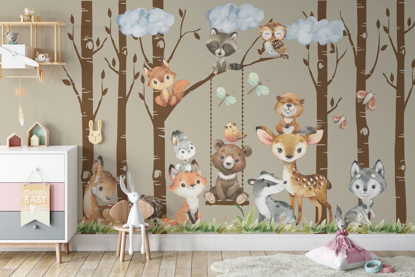 PREMIUM Removable Peel & Stick FABRIC 6 Woodland Trees 12 Animals