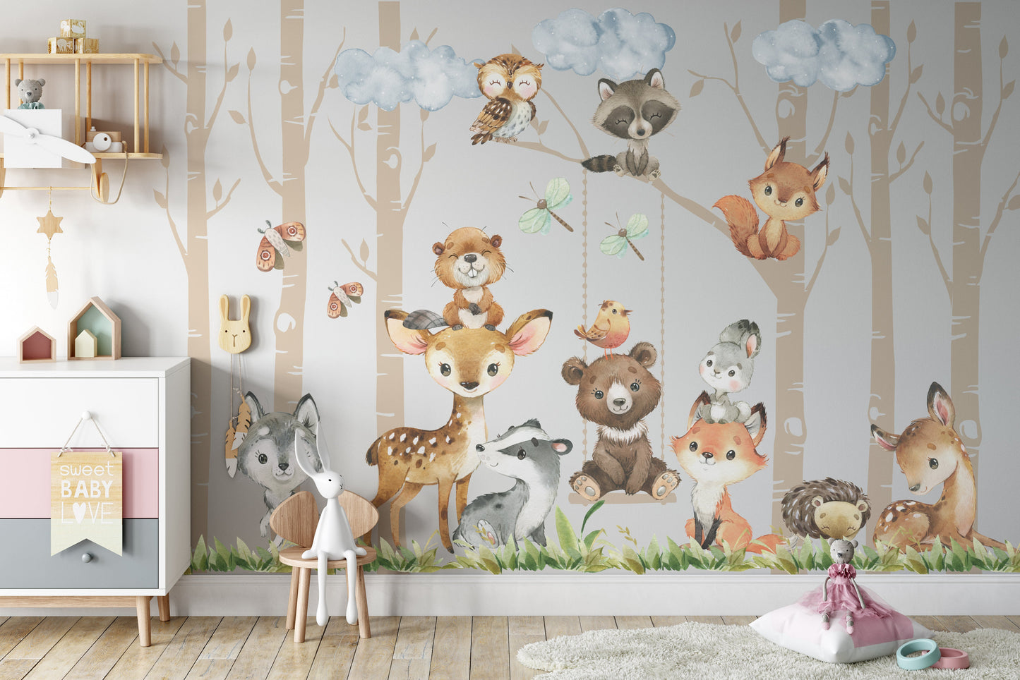 PREMIUM Removable Peel & Stick FABRIC 6 Woodland Trees 12 Animals
