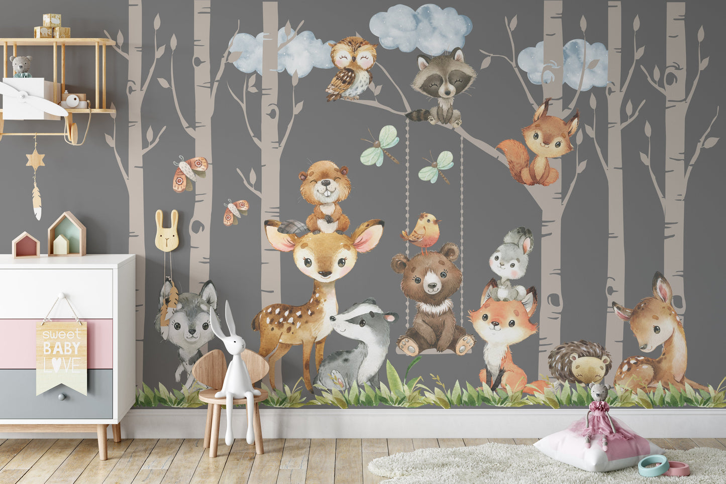 PREMIUM Removable Peel & Stick FABRIC 6 Woodland Trees 12 Animals