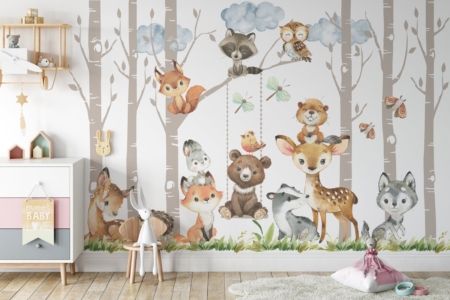 PREMIUM Removable Peel & Stick FABRIC 6 Woodland Trees 12 Animals