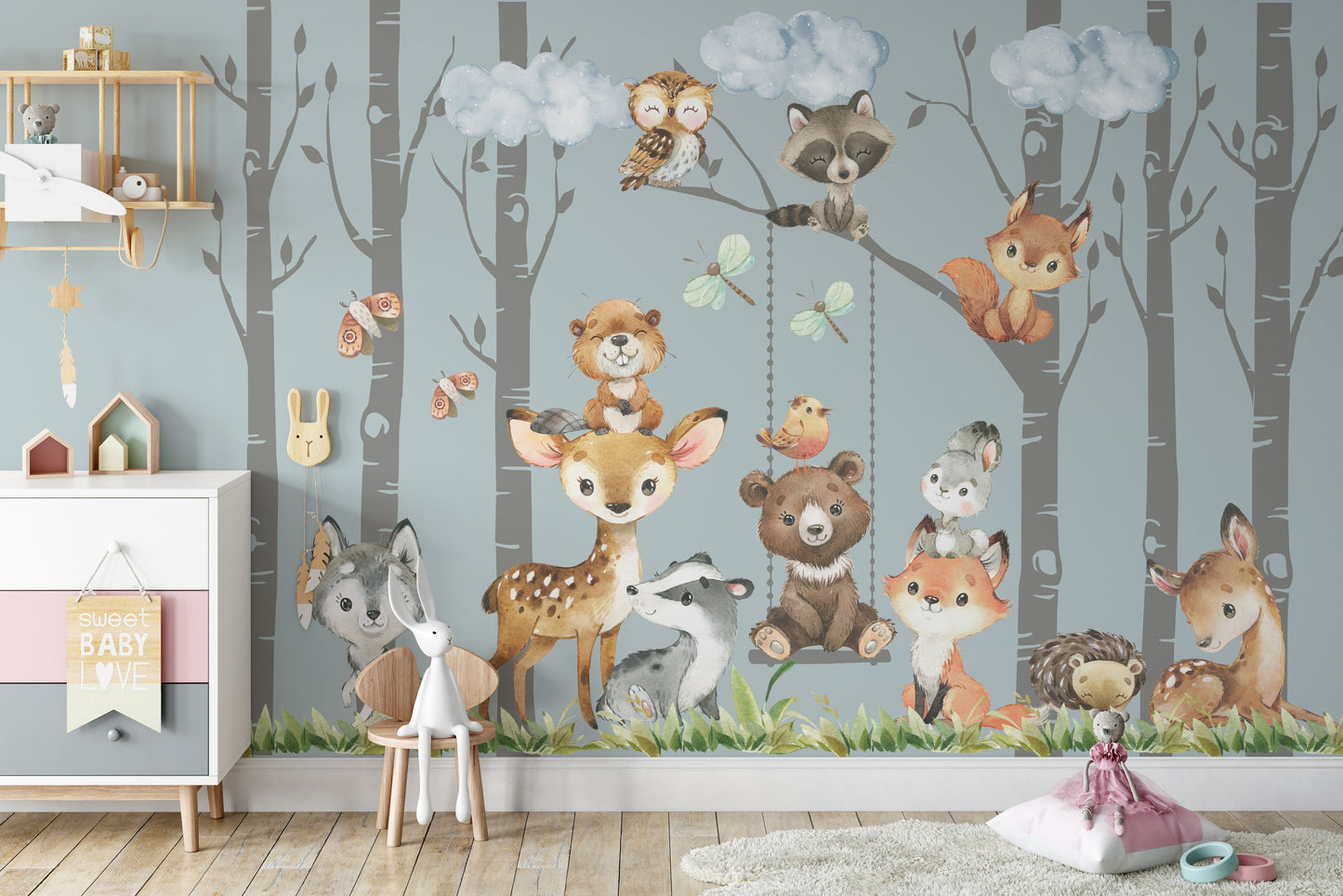 PREMIUM Removable Peel & Stick FABRIC 6 Woodland Trees 12 Animals