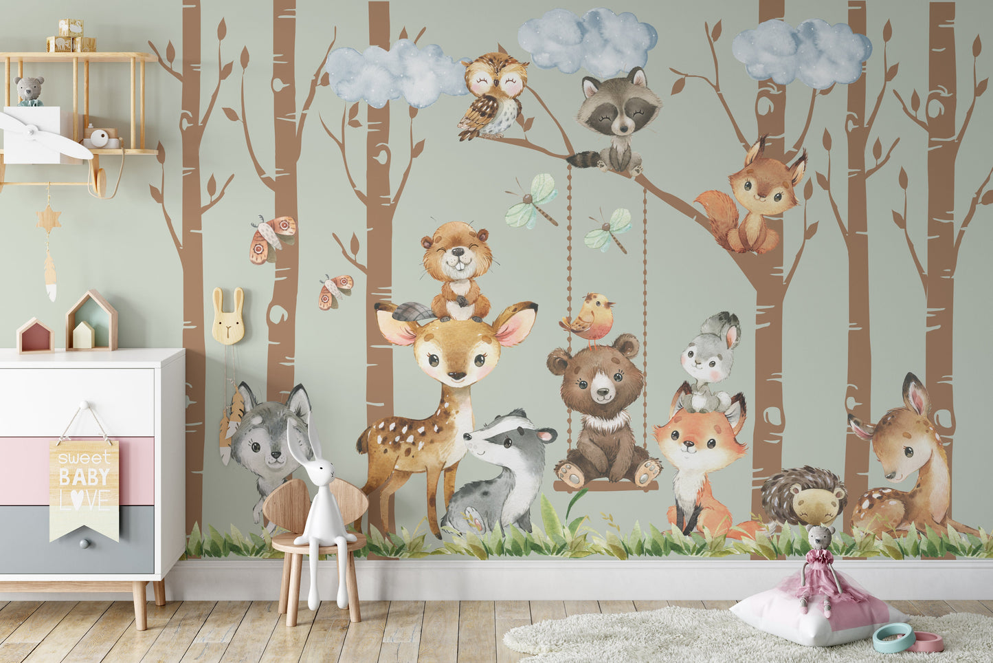PREMIUM Removable Peel & Stick FABRIC 6 Woodland Trees 12 Animals