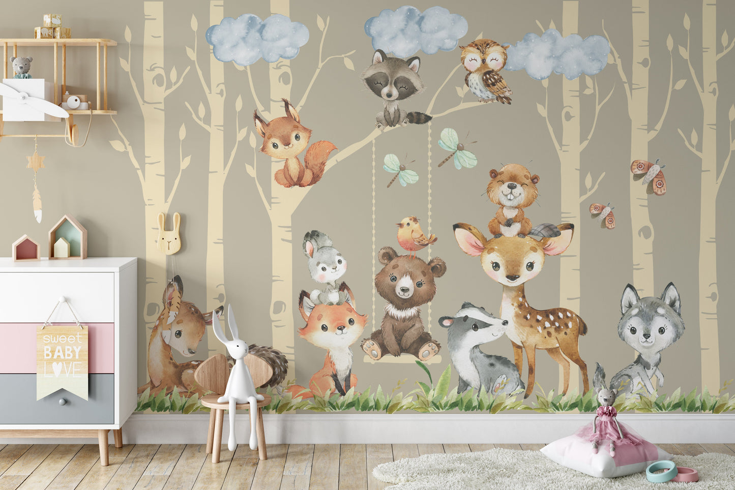 PREMIUM Removable Peel & Stick FABRIC 6 Woodland Trees 12 Animals
