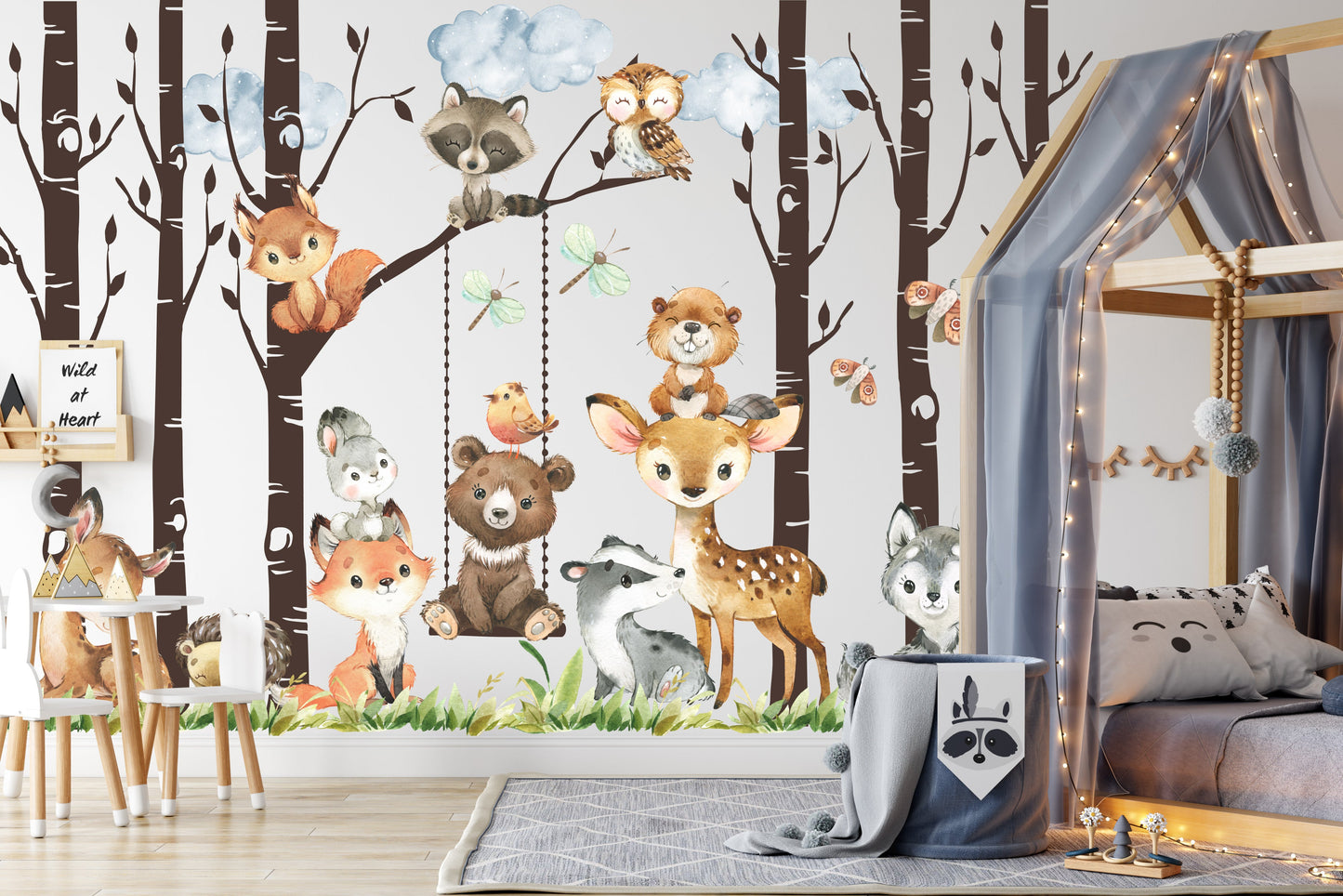 PREMIUM Removable Peel & Stick FABRIC 6 Woodland Trees 12 Animals