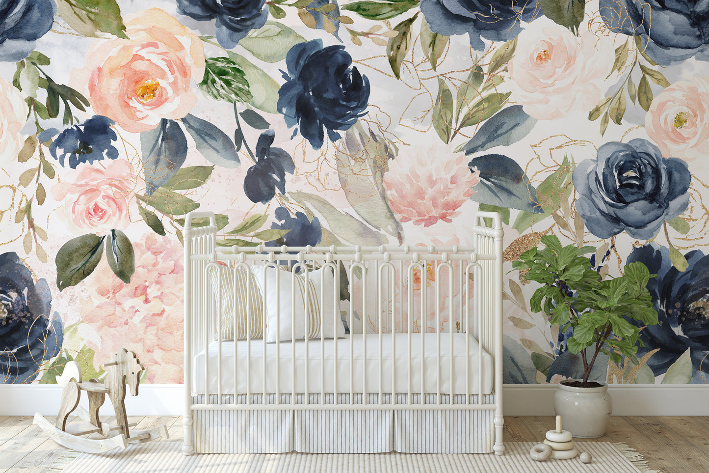 NAVY BLUSH Wallpaper | Removable Pre-pasted Floral Wallpaper 0154
