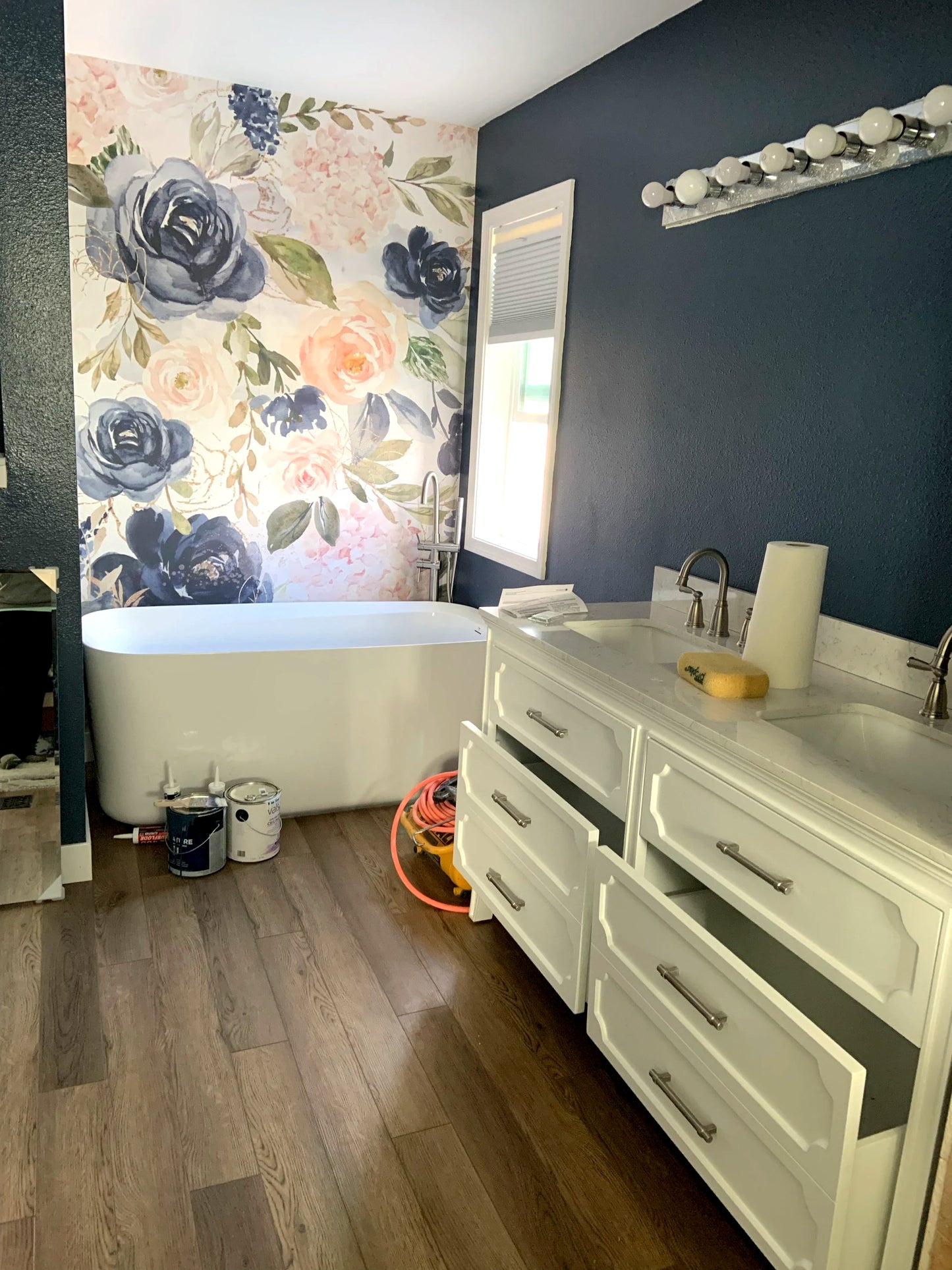 NAVY BLUSH S Wallpaper | Removable Pre-pasted Floral Wallpaper 0154 S