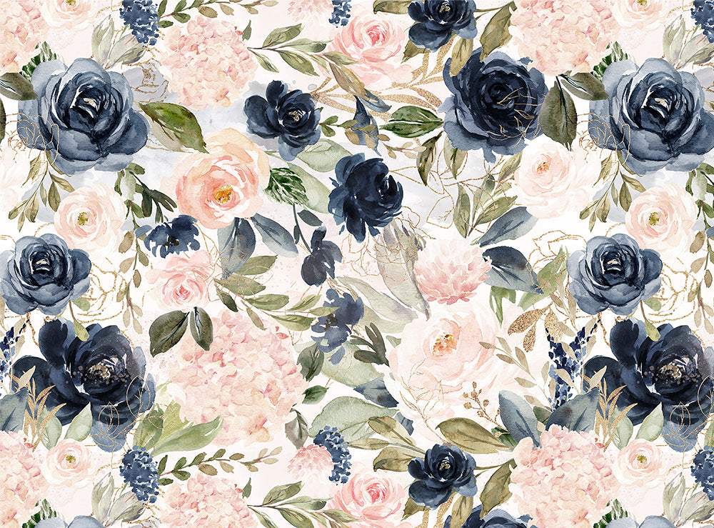 NAVY BLUSH Wallpaper | Peel and Stick Removable Floral Wallpaper 0154