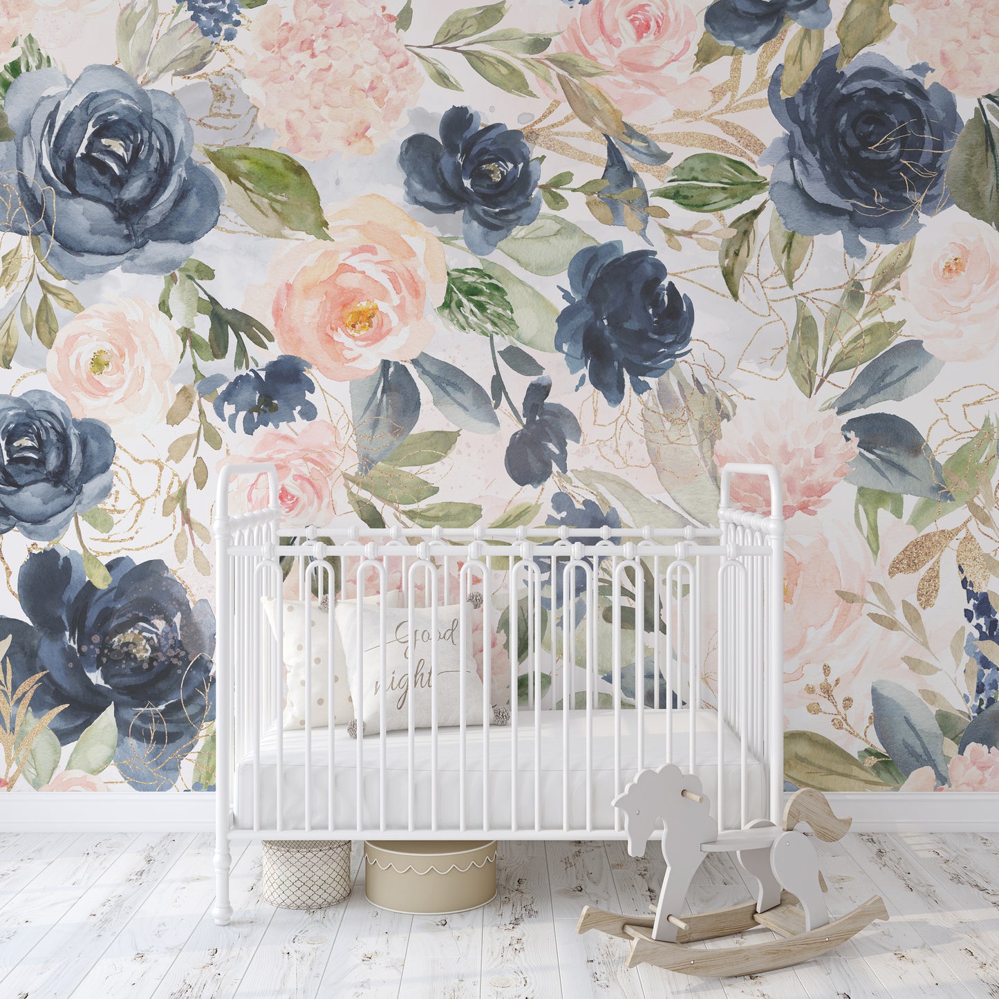 NAVY BLUSH Wallpaper | Peel and Stick Removable Floral Wallpaper 0154