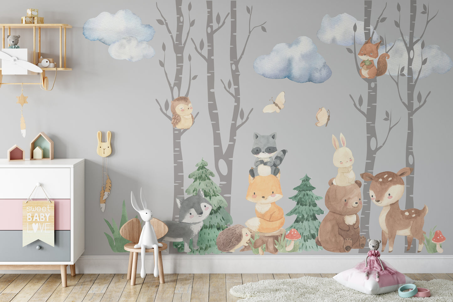 Woodland Trees Animals Set Nursery Décor