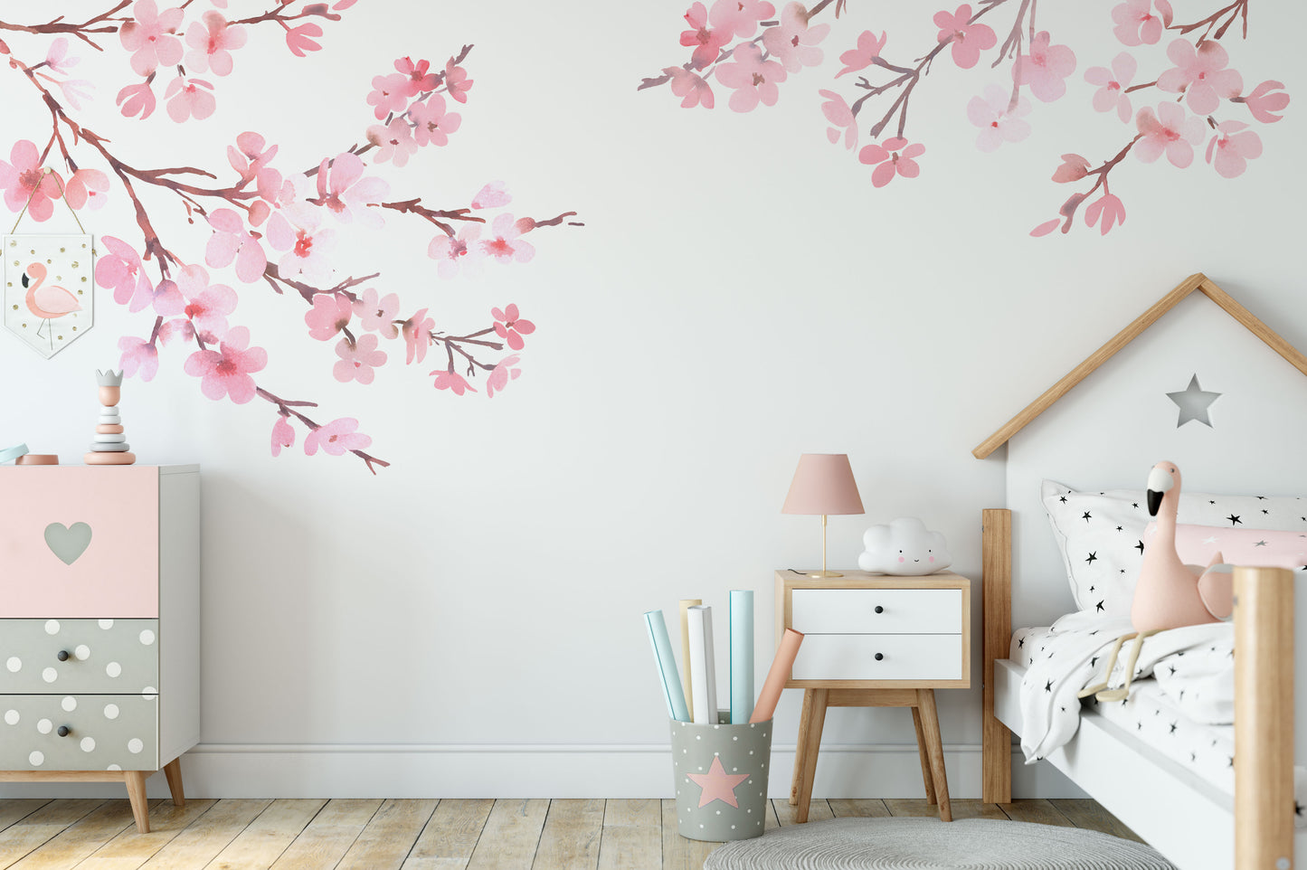 LAUREN Floral Watercolor WALL DECAL Pink Cherry Blossom Tree