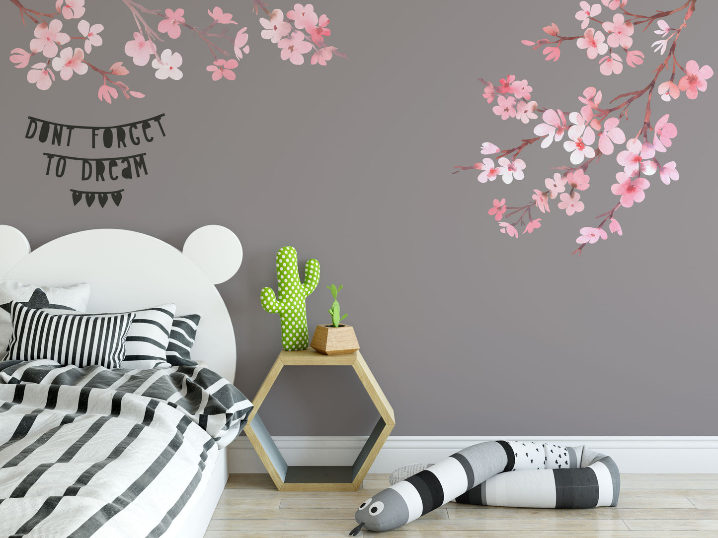 LAUREN Floral Watercolor WALL DECAL Pink Cherry Blossom Tree