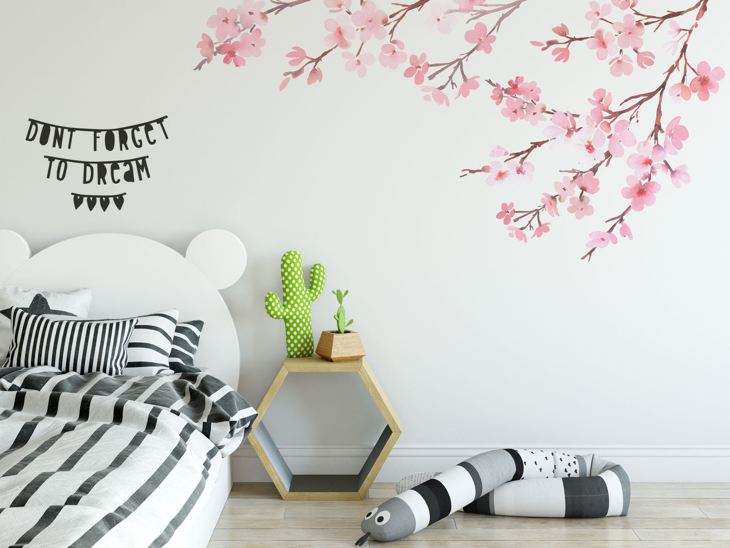 LAUREN Floral Watercolor WALL DECAL Pink Cherry Blossom Tree