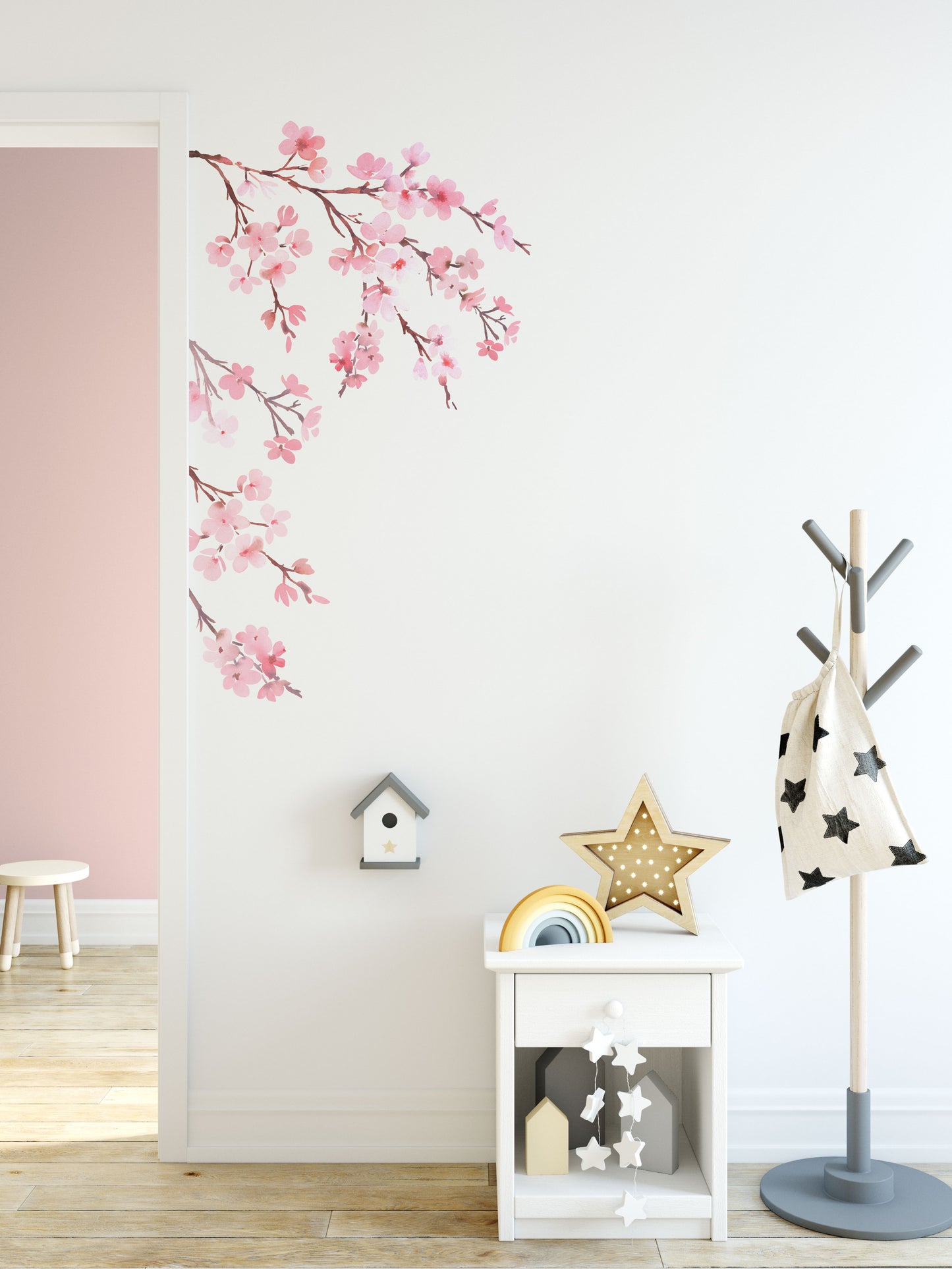 LAUREN Floral Watercolor WALL DECAL Pink Cherry Blossom Tree