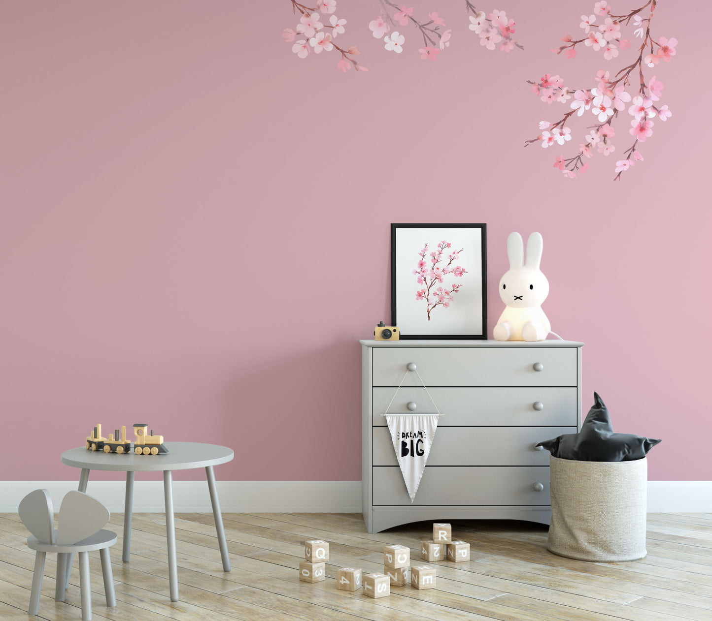 LAUREN Floral Watercolor WALL DECAL Pink Cherry Blossom Tree