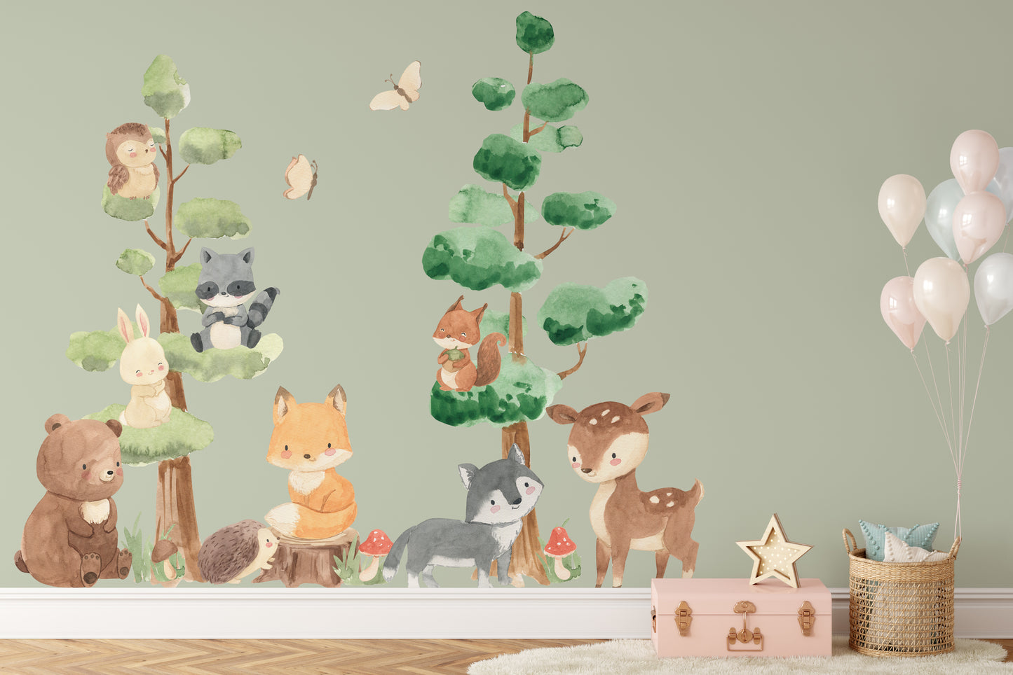 Woodland Watercolor Trees Animals EXTRA Set Nursery Décor