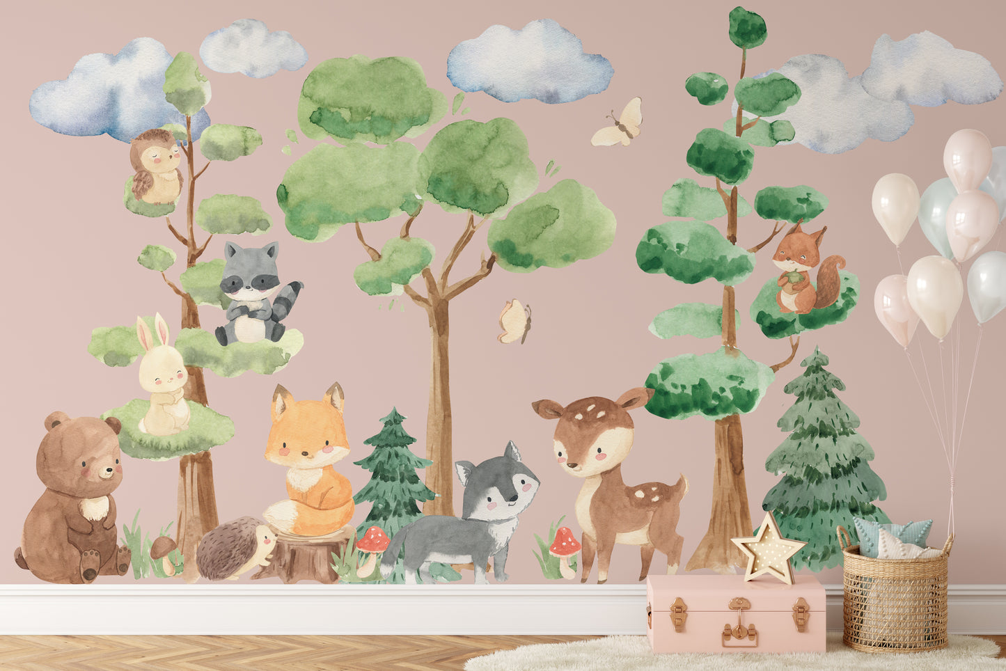 Woodland Watercolor Trees Animals PREMIUM Set Nursery Décor