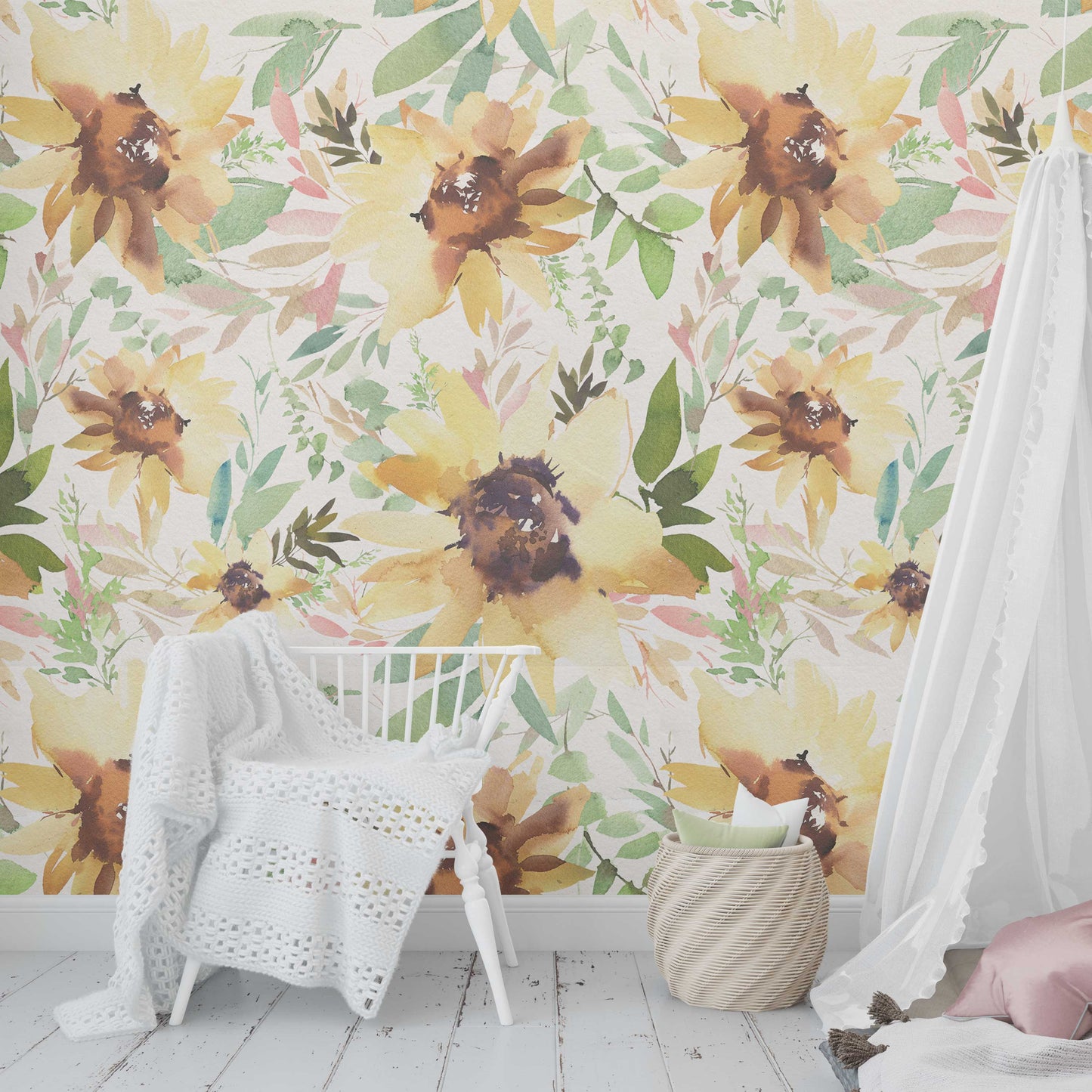 Wallpaper SUNNYDAY Watercolor Sunflowers Nursery 0120