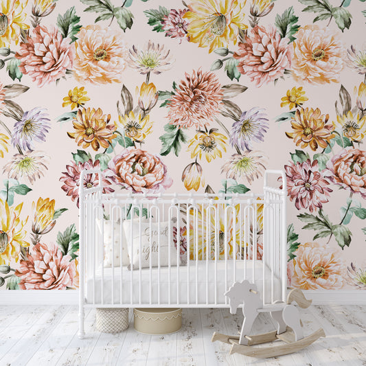 VIRGINIA PINK Wallpaper | Peel and Stick Removable Floral Wallpaper 0136