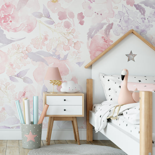 PRIM BLUSH Wallpaper | Peel and Stick Removable Watercolor Floral Wallpaper 0155
