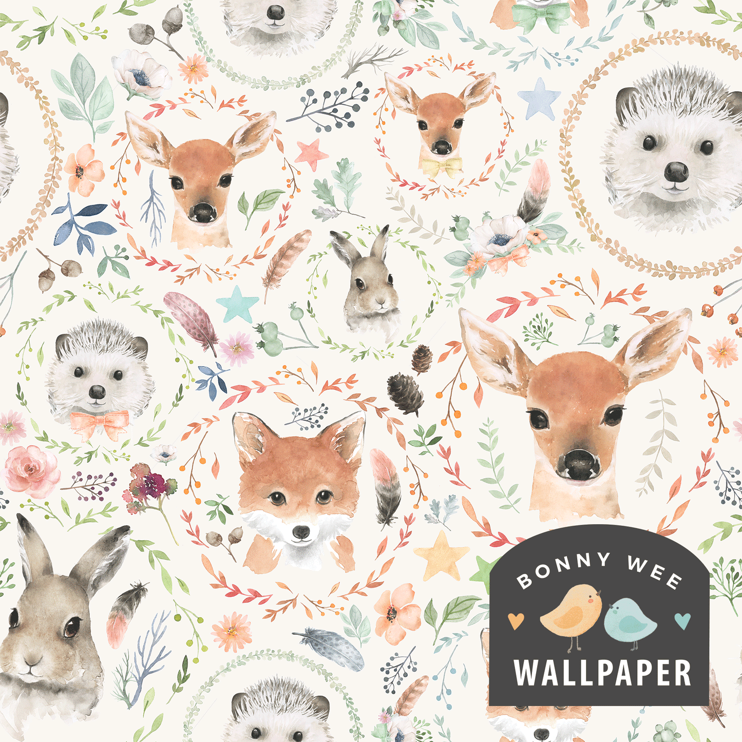 Wallpaper Watercolor Woodland Animals Ellie Nursery 0115