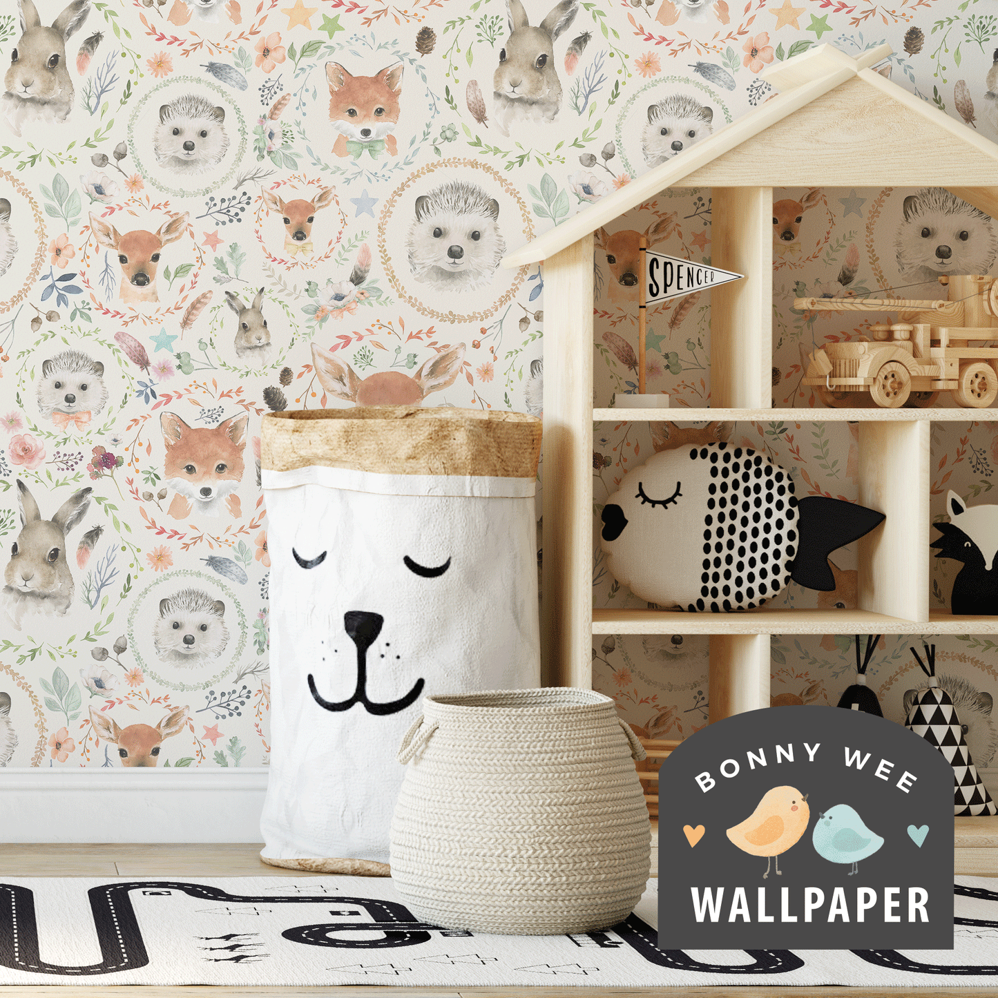 Wallpaper Watercolor Woodland Animals Ellie Nursery 0115