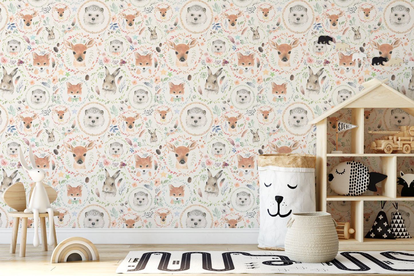 Wallpaper Watercolor Woodland Animals Ellie Nursery 0115