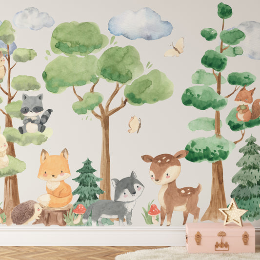 Woodland Watercolor Trees Animals PREMIUM Set Nursery Décor