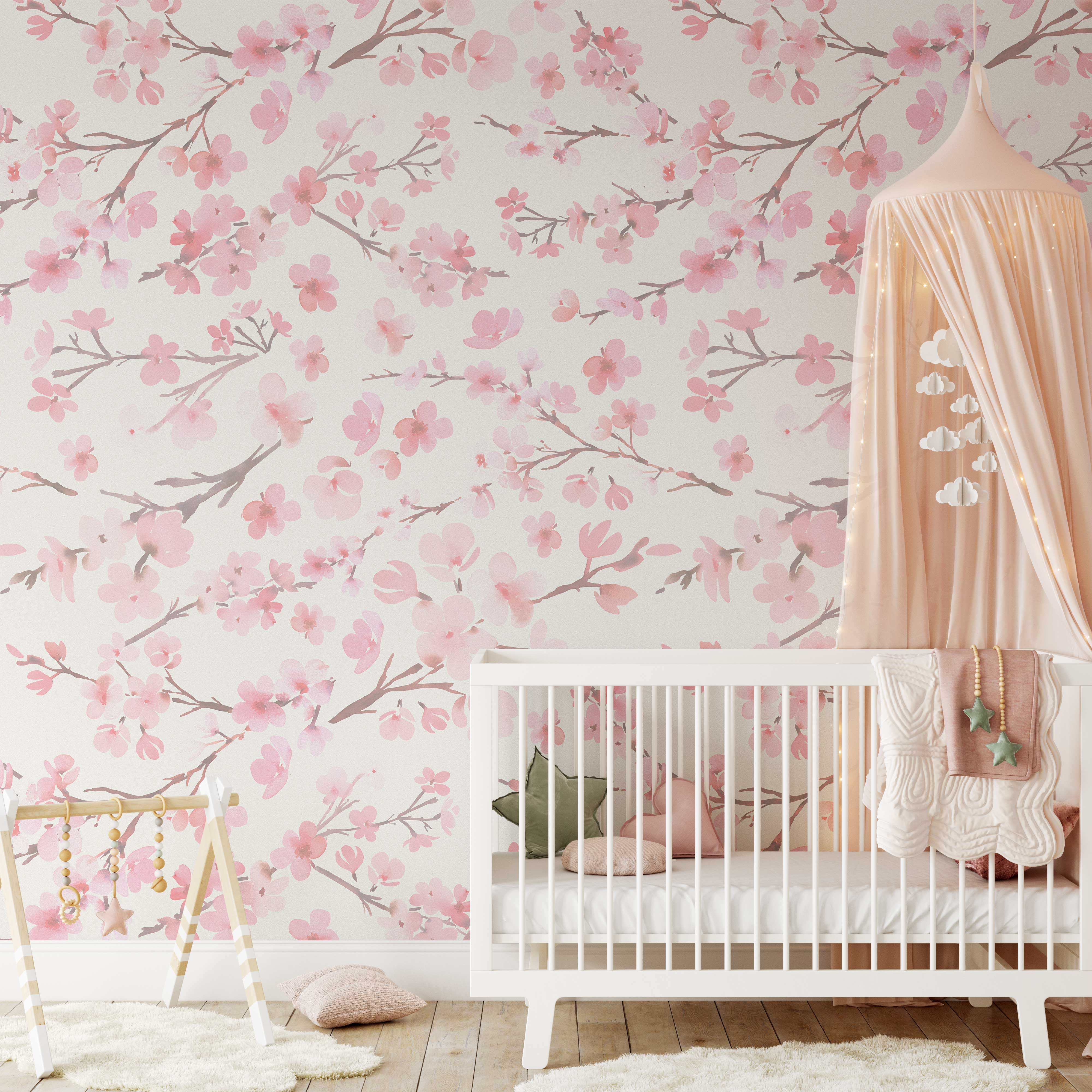 Light coral cherry blossom cheap crib bedding